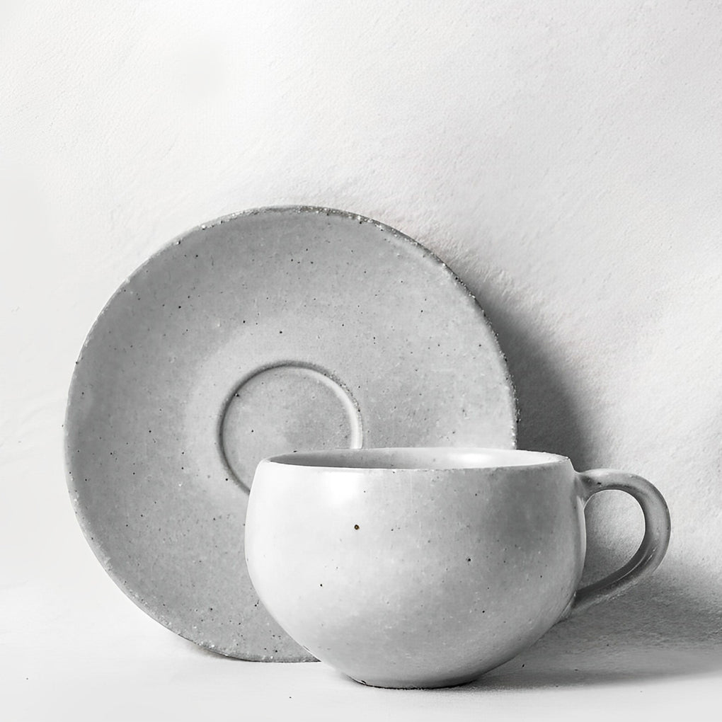 White Tapered Stoneware Mug Coffee Cup Teacup and Saucer - Home Decor > Storage Containers > Cups & Bowls & Spoons - DINIBLO 