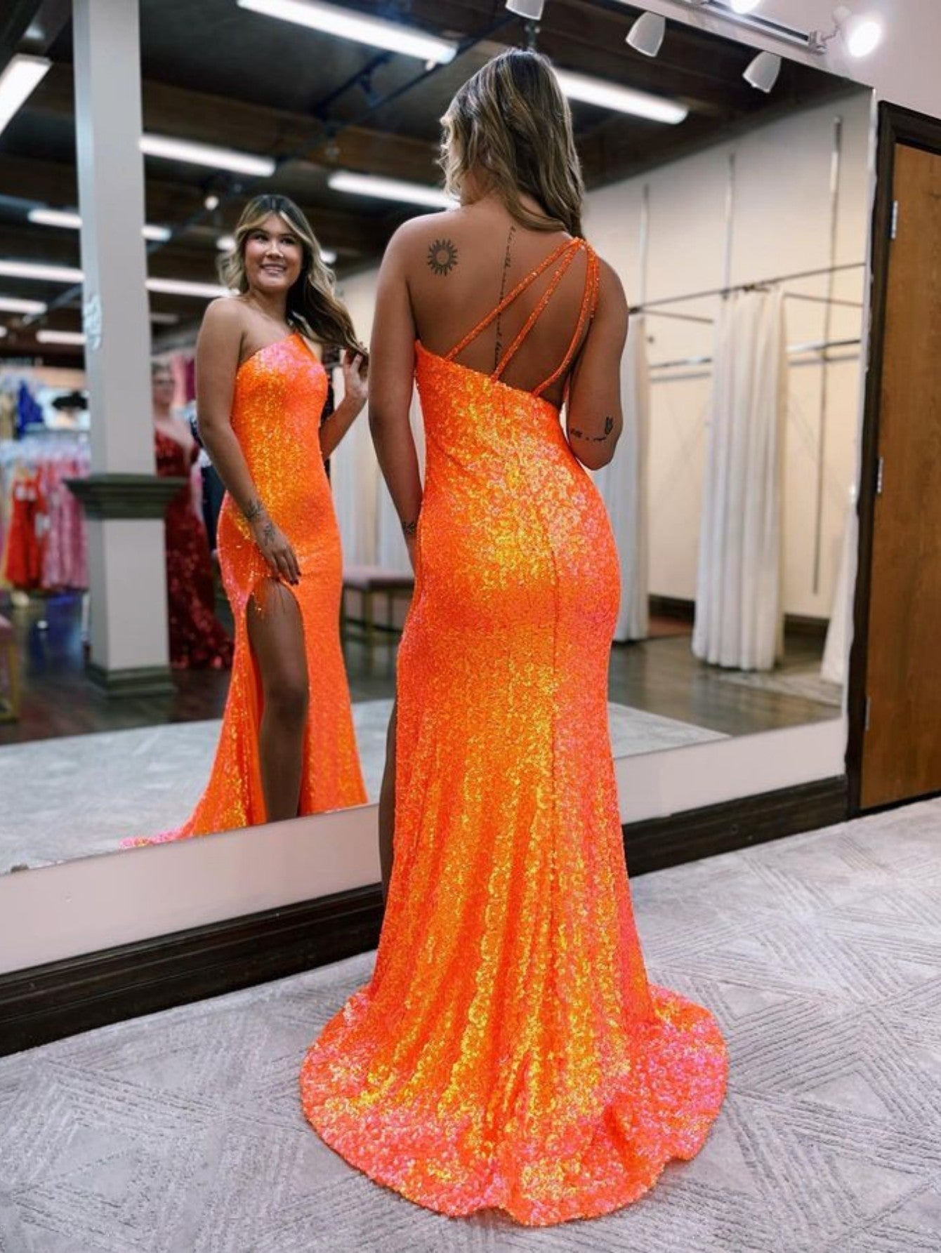 Adelina |Mermaid One-Shoulder Sequins Prom Dress With Tassels - prom dress - DINIBLO 