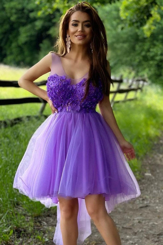 Victoria |A-line Illusion Neck Tulle Homecoming Dress - Homecoming Dress - DINIBLO 