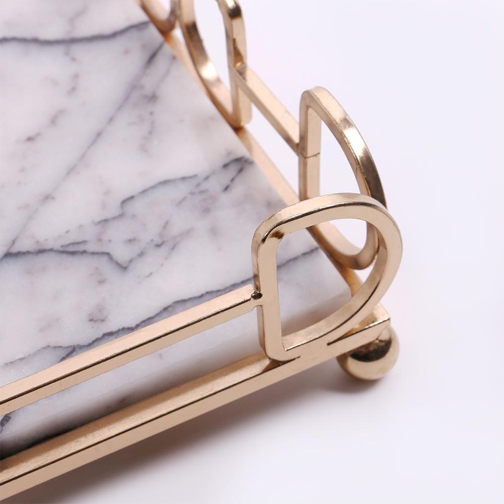 Marble Trinket Vanity Perfume Tray with Gold Holder White Rectangle - Home Decor > Storage Containers > Storage Trays - DINIBLO 