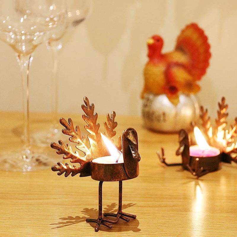 6-Piece Metal Turkey Tea Light Candle Holder Set Thanksgiving Decoration - Home Decor > Candle holders & Lanterns > Candles & Candle holders - DINIBLO 