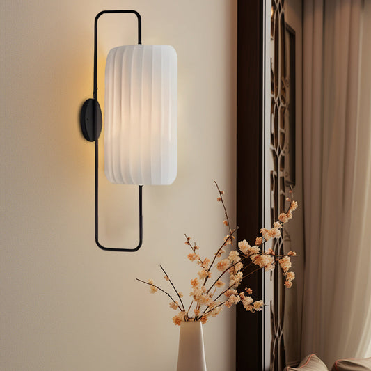 Japanese Style LED Wall Lantern Sconce with Striped Fabric Shade - Lighting > Wall Lights > Wall sconces - DINIBLO 