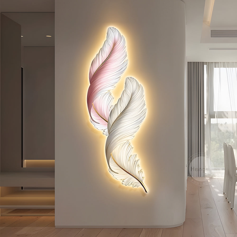 Feathers Creative Luxury Decorative Painting USB Remote LED Wall Lights - Lighting > Wall Lights > Wall sconces - DINIBLO 