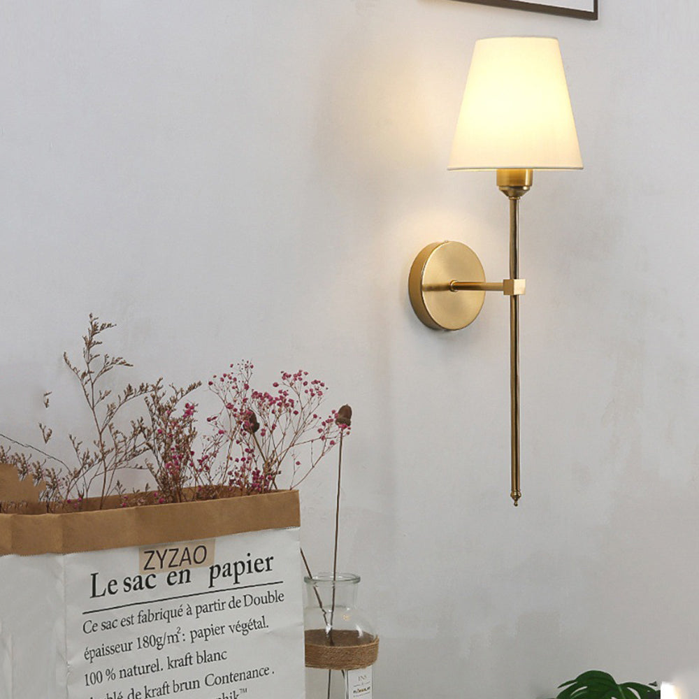 Modern 1-Light Black/Gold Wall Sconce with White Linen Fabric Shade - Lighting > Wall Lights > Wall sconces - DINIBLO 