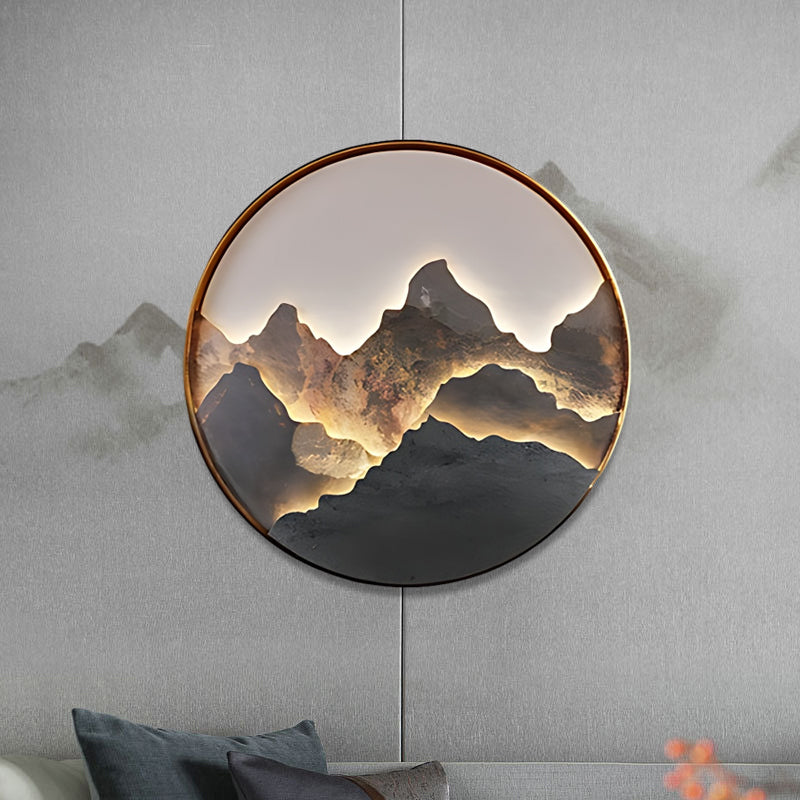 Round Natural Rock Slab Mountain Scenery Painting Modern Wall Lights Fixture - Lighting > Wall Lights > Wall sconces - DINIBLO 