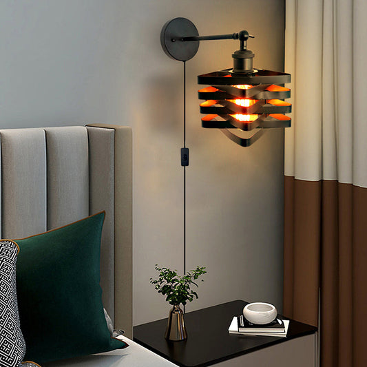 Creative Iron Adjustable Black Industrial Style Swing Arm Wall Sconces with Plug - Lighting > Wall Lights > Swing Arm Wall Sconces - DINIBLO 