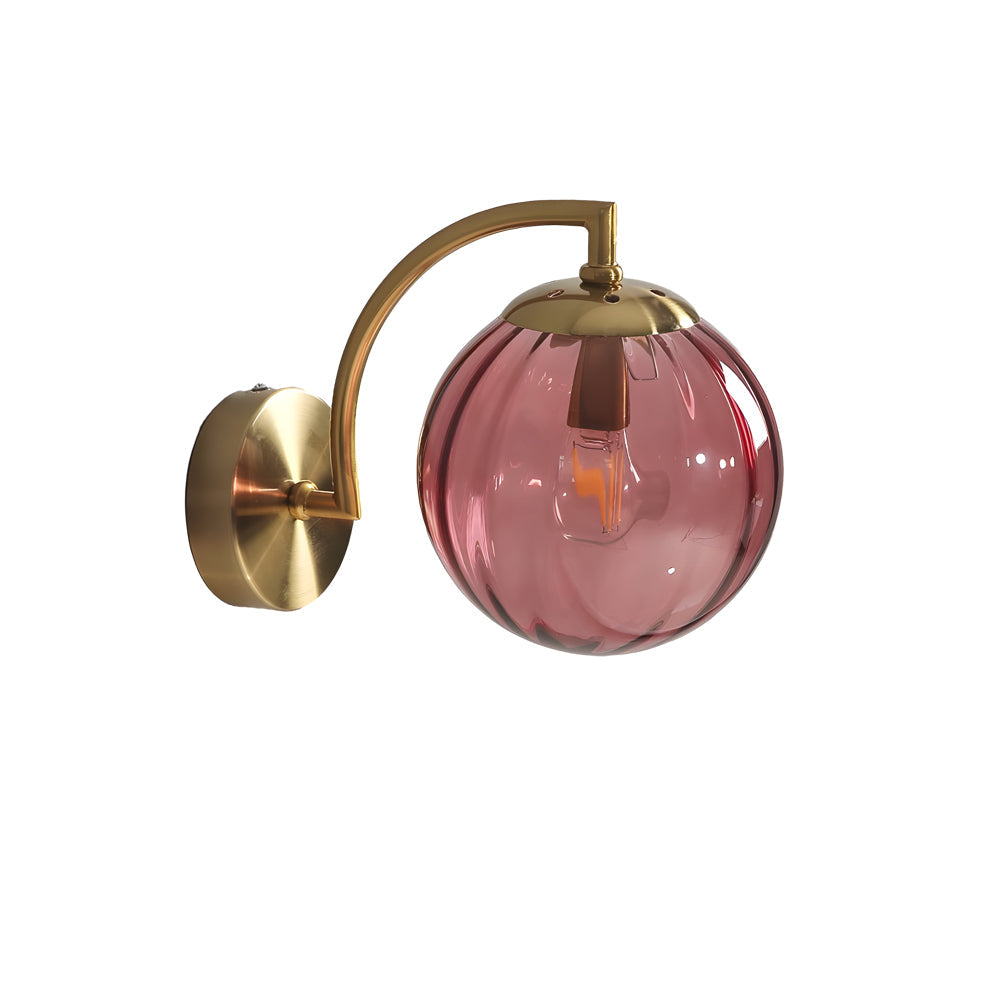 1-Light Curved Arm Wall Sconce with Ball Rib Glass Ball Shade - Lighting > Wall Lights > Wall sconces - DINIBLO 