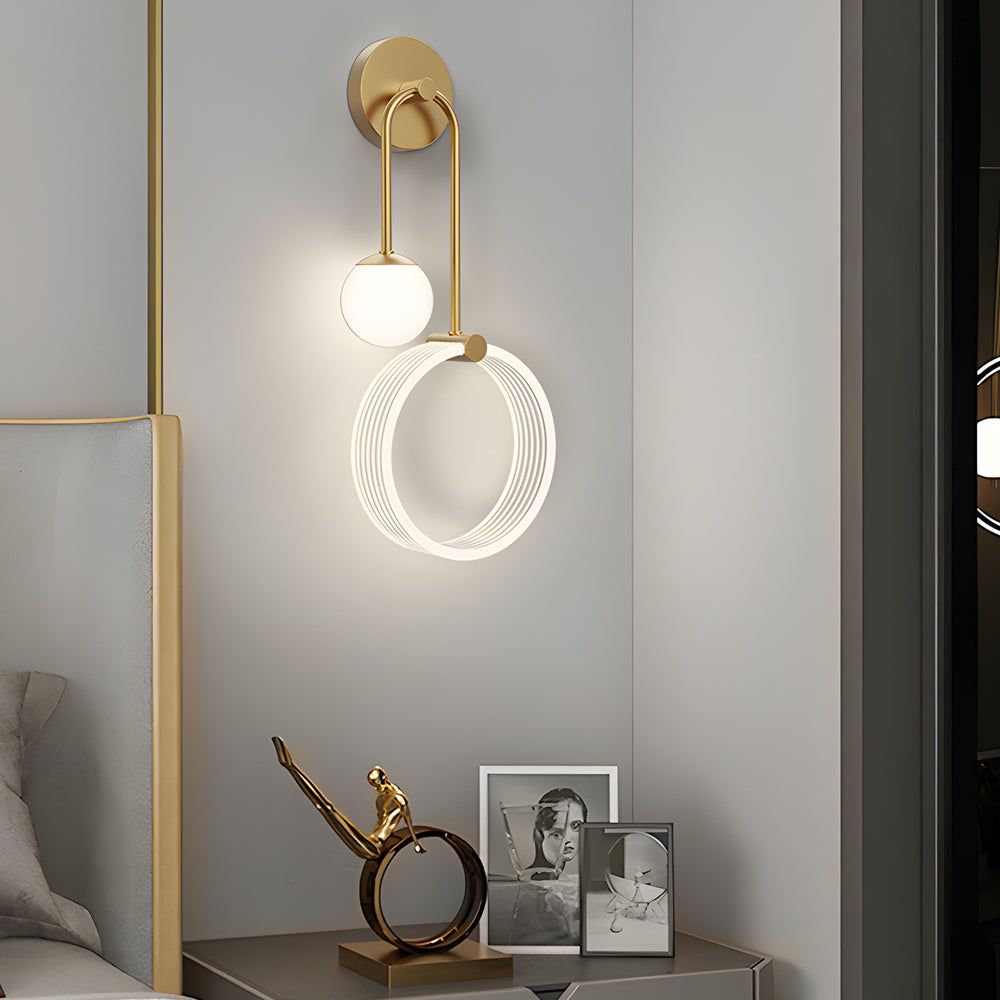 Modern 2-Light LED Wall Sconces with Acrylic Ring and Frosted Globe - Lighting > Wall Lights > Wall sconces - DINIBLO 