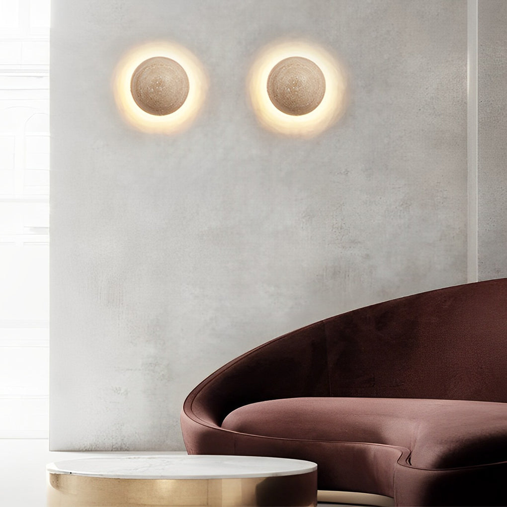 Round Natural Texture Stone Japanese Style Wall Lamp with Pull Switch - Lighting > Wall Lights > Wall sconces - DINIBLO 