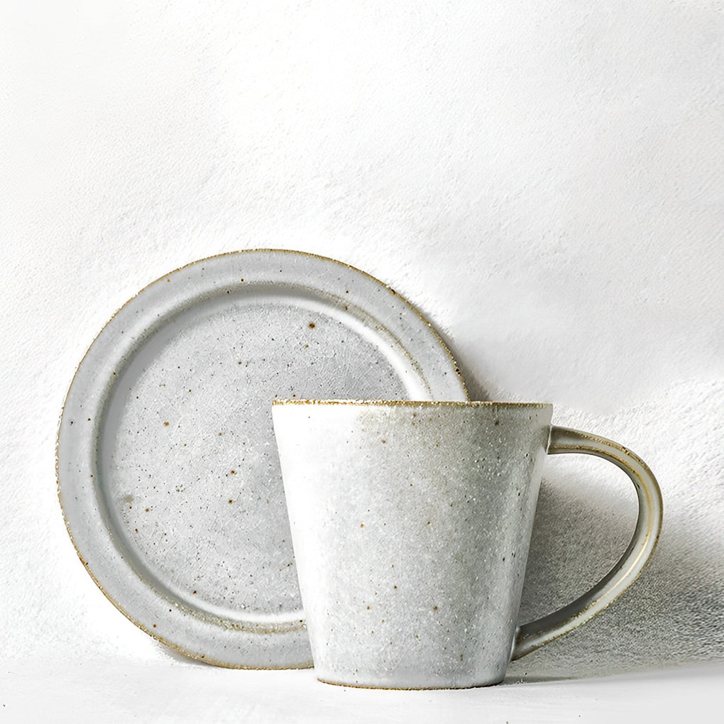 White Tapered Stoneware Mug Coffee Cup Teacup and Saucer - Home Decor > Storage Containers > Cups & Bowls & Spoons - DINIBLO 