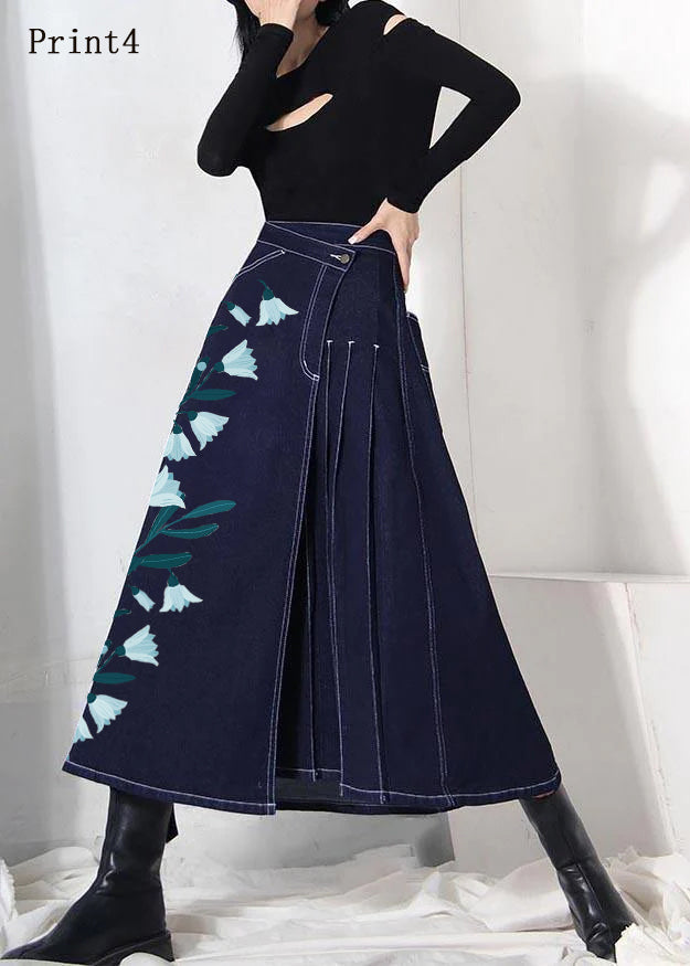 Boho denim blue zippered asymmetrical design Summer Skirt - Skirts - DINIBLO 