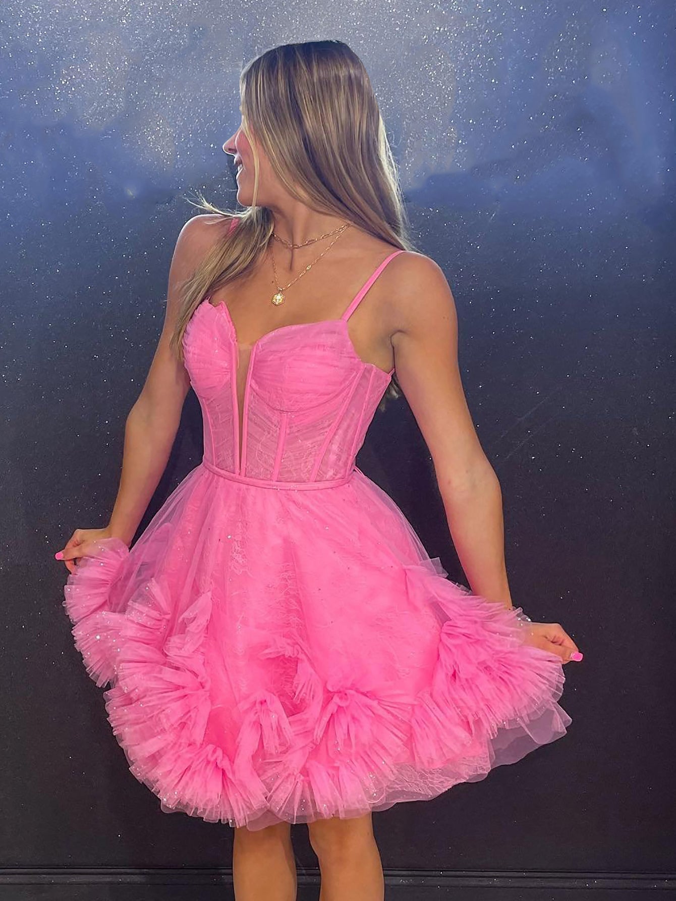 Yara |A-Line V Neck Short Tulle Homecoming Dress - Homecoming Dress - DINIBLO 