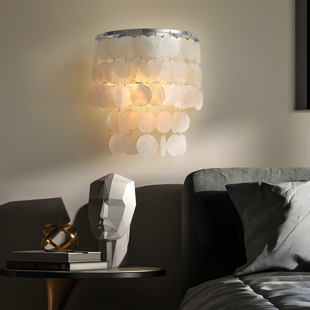 Gold/Chrome Coastal Capiz Shell Wall Sconce LED Metallic Bedside Wall Lighting - Lighting > Wall Lights > Wall sconces - DINIBLO 