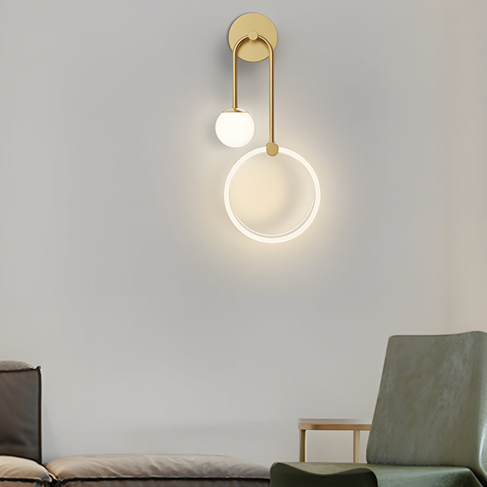 Modern 2-Light LED Wall Sconces with Acrylic Ring and Frosted Globe - Lighting > Wall Lights > Wall sconces - DINIBLO 