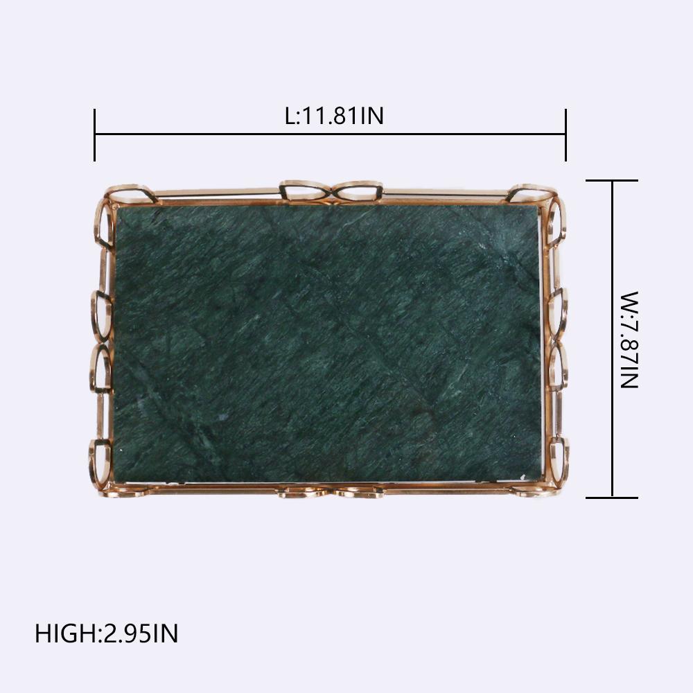 Marble Vanity Tray for Bathroom Counter with Gold Holder  Green Rectangle - Organization > Storage Containers > Storage Trays - DINIBLO 