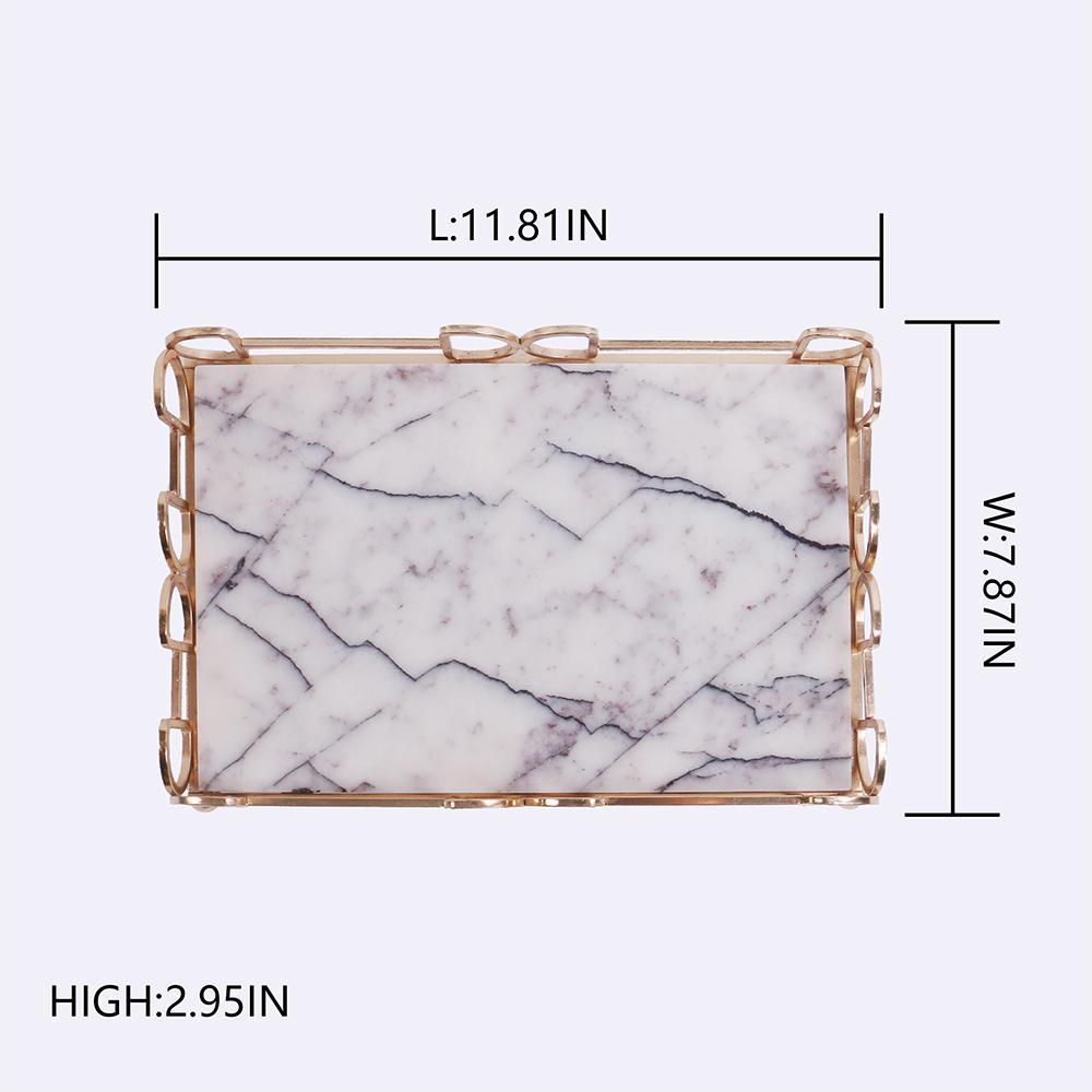 Marble Trinket Vanity Perfume Tray with Gold Holder White Rectangle - Home Decor > Storage Containers > Storage Trays - DINIBLO 