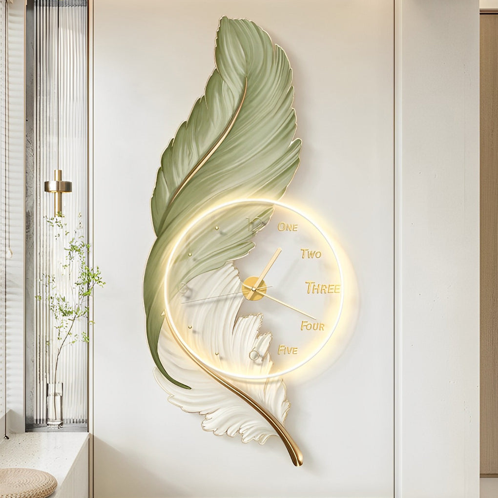 Feathers Painting Acrylic USB DC5V Round Wall Clock Wall Lamp with Remote - Lighting > Wall Lights > Wall sconces - DINIBLO 