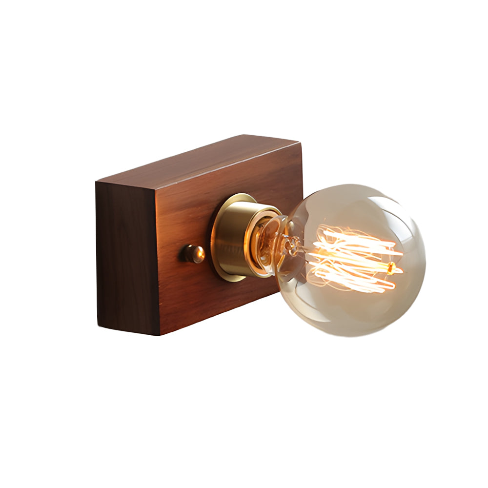 Round/Square Vintage Walnut Wood Wall Lamp 1-light with Pull Chain Switch - Lighting > Wall Lights > Wall sconces - DINIBLO 