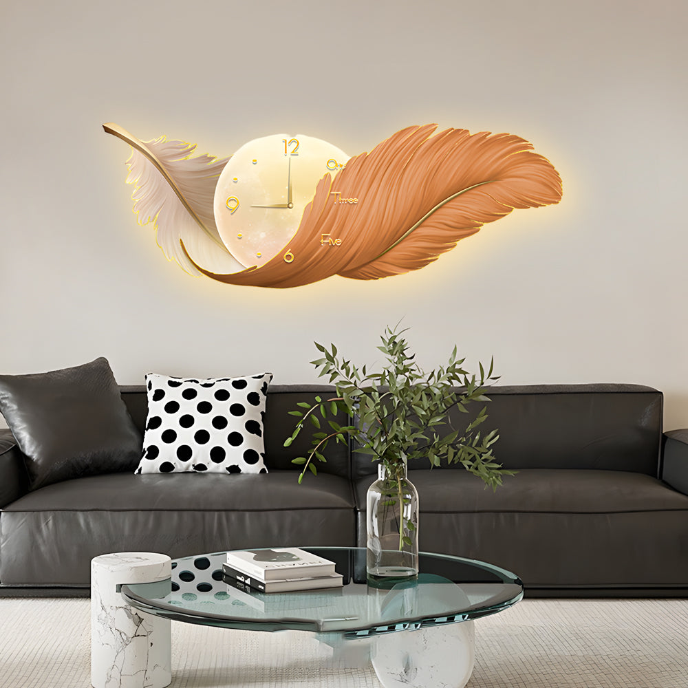 Feathers Decorative Painting with Clock USB Modern LED Wall Lamp Remote Control - Lighting > Wall Lights > Wall sconces - DINIBLO 