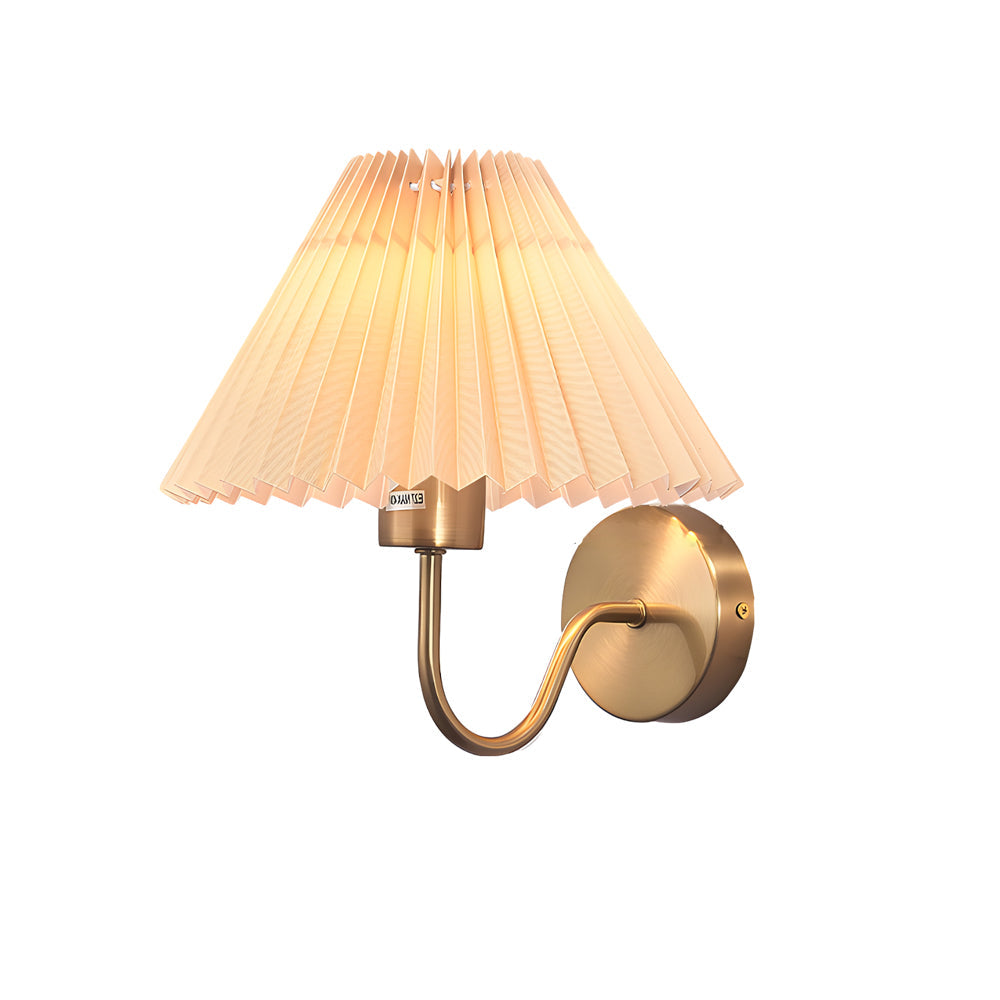 Vintage 1-Light Dimmable Metallic Armed Sconce with Pleated Fabric Shade - Lighting > Wall Lights > Wall sconces - DINIBLO 