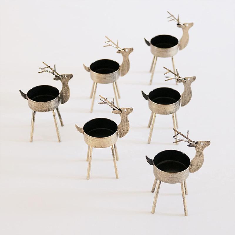 6-Piece Metal Reindeer Tea Light Candle Holder Set Christmas Table Decorations - Home Decor > Candle holders & Lanterns > Candles & Candle holders - DINIBLO 