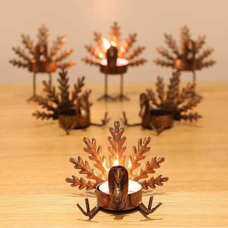 6-Piece Metal Turkey Tea Light Candle Holder Set Thanksgiving Decoration - Home Decor > Candle holders & Lanterns > Candles & Candle holders - DINIBLO 