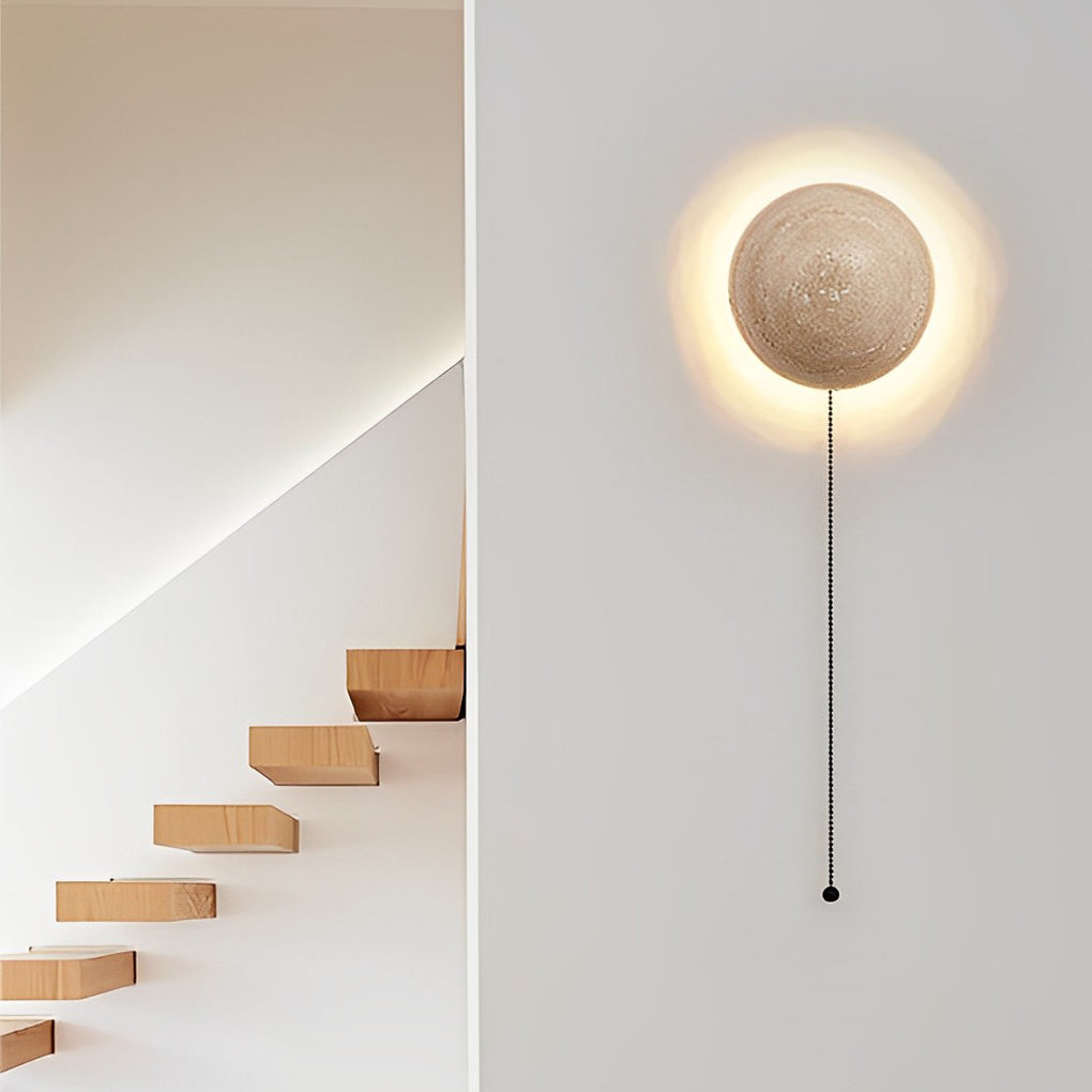 Round Natural Texture Stone Japanese Style Wall Lamp with Pull Switch - Lighting > Wall Lights > Wall sconces - DINIBLO 