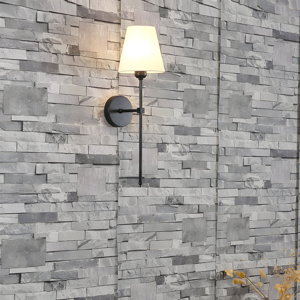 Modern 1-Light Black/Gold Wall Sconce with White Linen Fabric Shade - Lighting > Wall Lights > Wall sconces - DINIBLO 