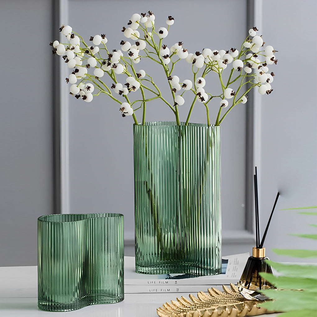 Nordic Modern Style Vertical Pattern Transparent Green Glass Flower Vases - Home Decor > Home Accessories > Vases - DINIBLO 