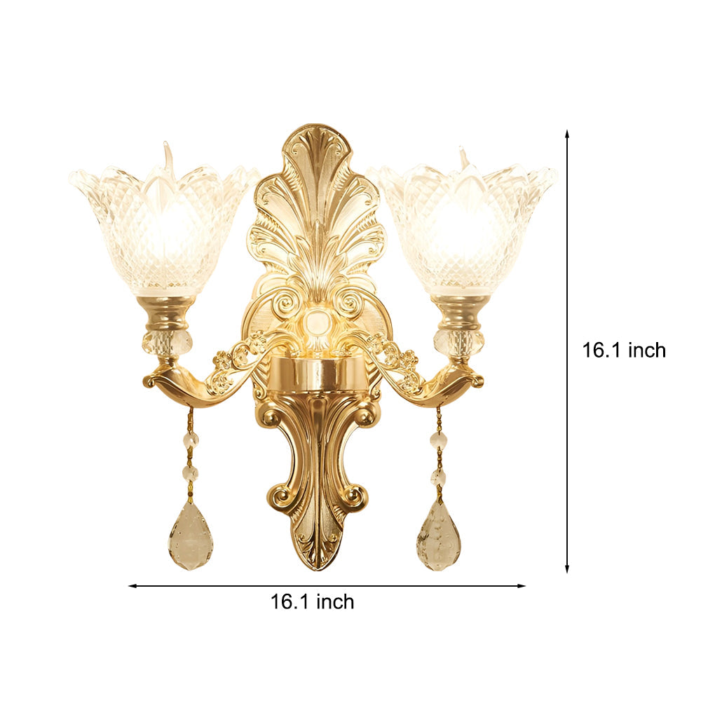 2 Lights Flowers Crystal Glass Three Step Dimming European-Style Wall Lamp - Lighting > Wall Lights > Wall sconces - DINIBLO 