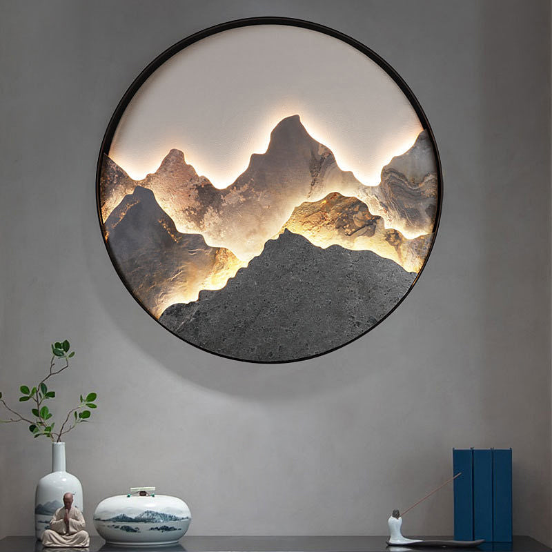 Round Natural Rock Slab Mountain Scenery Painting Modern Wall Lights Fixture - Lighting > Wall Lights > Wall sconces - DINIBLO 