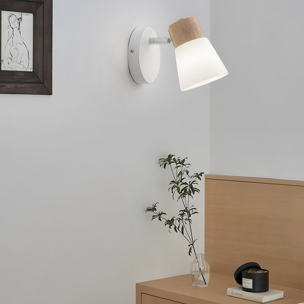 Wood Glass Cone Rotatable Light Wall Sconce, White - Lighting > Wall Lights > Wall sconces - DINIBLO 