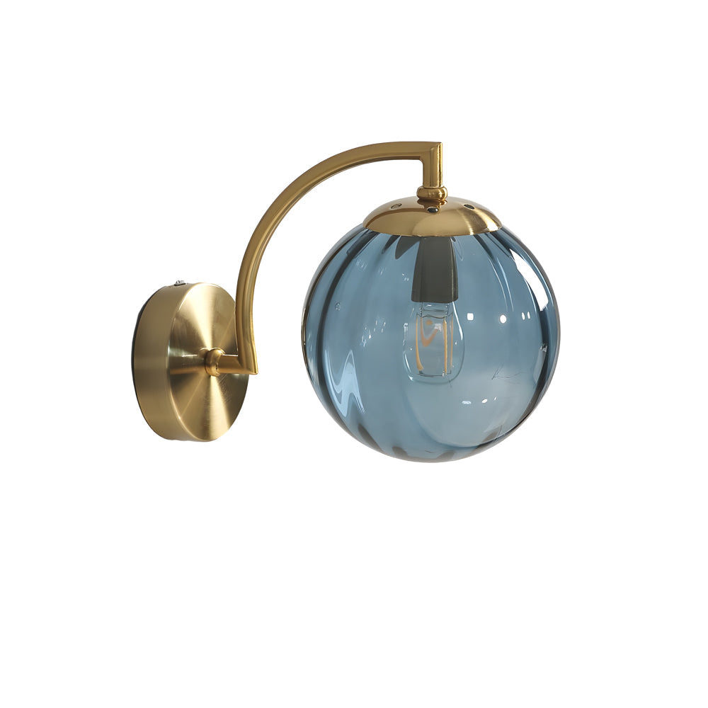 1-Light Curved Arm Wall Sconce with Ball Rib Glass Ball Shade - Lighting > Wall Lights > Wall sconces - DINIBLO 