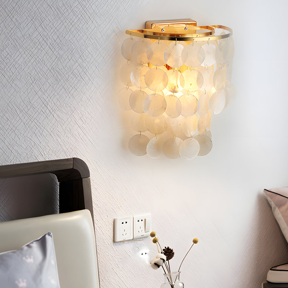 Gold/Chrome Coastal Capiz Shell Wall Sconce LED Metallic Bedside Wall Lighting - Lighting > Wall Lights > Wall sconces - DINIBLO 