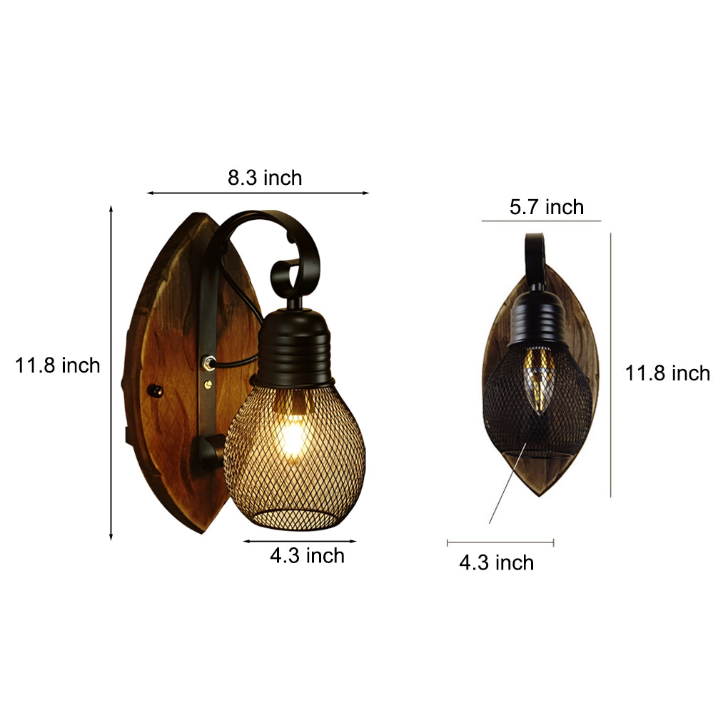 Rustic Antique Wood Iron Hollow Mesh Black E27 Industrial Style Wall Lamp - Lighting > Outdoor Lighting > Outdoor Wall Lighting - DINIBLO 