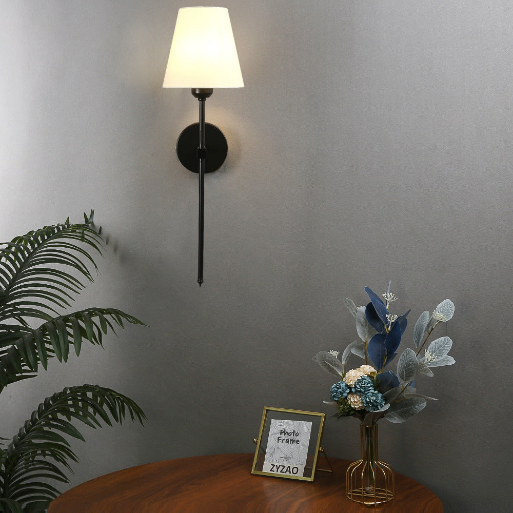 Modern 1-Light Black/Gold Wall Sconce with White Linen Fabric Shade - Lighting > Wall Lights > Wall sconces - DINIBLO 