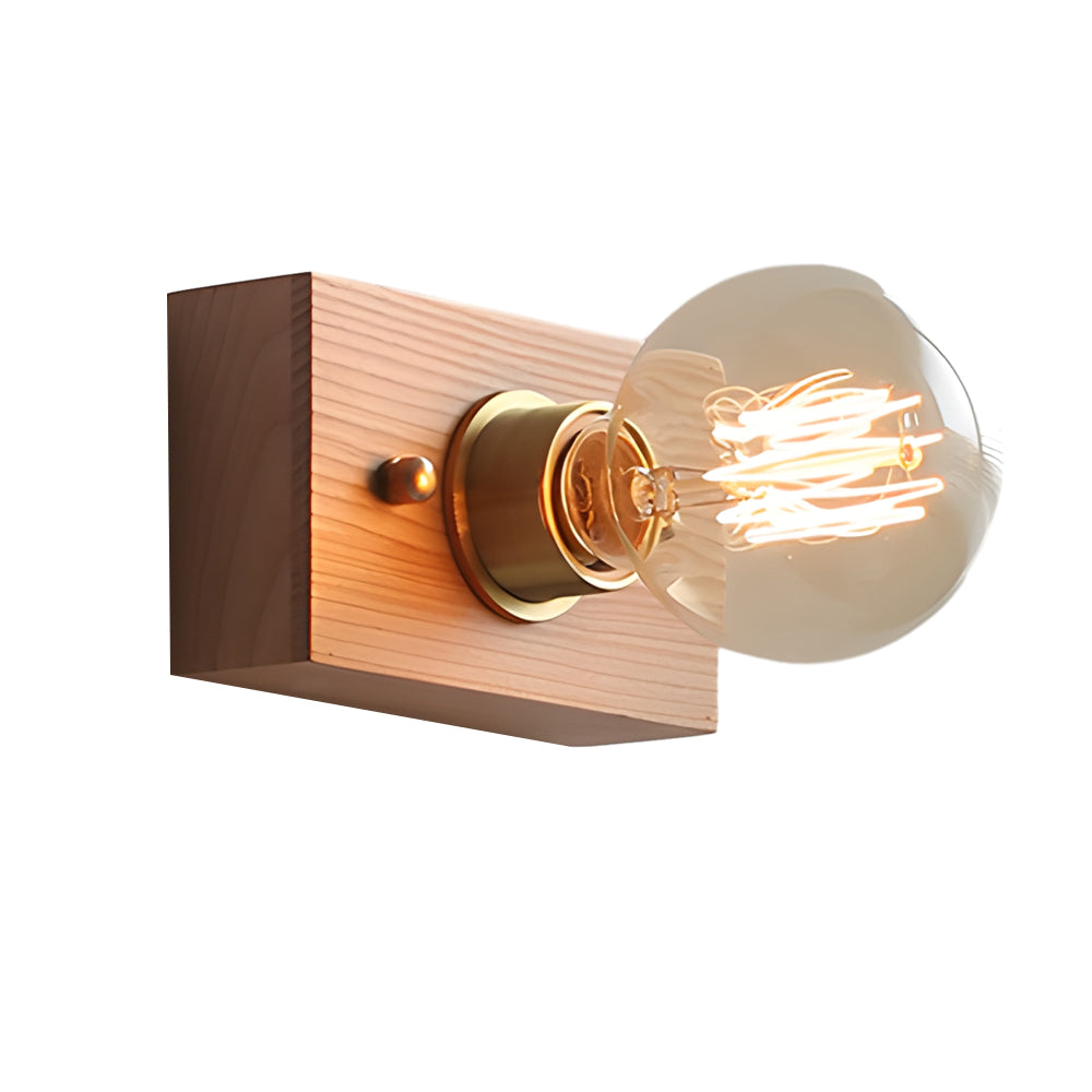 Round/Square Vintage Walnut Wood Wall Lamp 1-light with Pull Chain Switch - Lighting > Wall Lights > Wall sconces - DINIBLO 