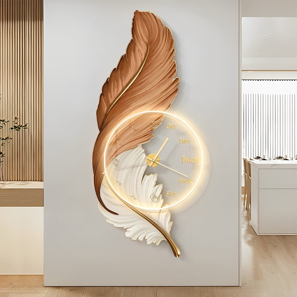 Feathers Painting Acrylic USB DC5V Round Wall Clock Wall Lamp with Remote - Lighting > Wall Lights > Wall sconces - DINIBLO 