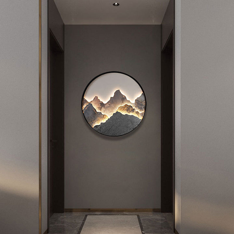 Round Natural Rock Slab Mountain Scenery Painting Modern Wall Lights Fixture - Lighting > Wall Lights > Wall sconces - DINIBLO 