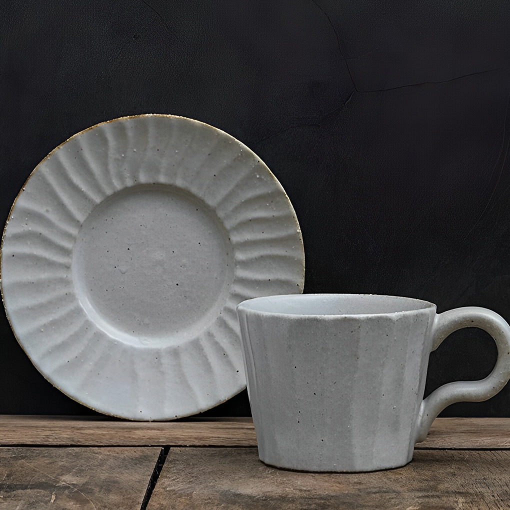 Lightly Splattered White Stoneware Cup With Spoon - Home Decor > Storage Containers > Cups & Bowls & Spoons - DINIBLO 