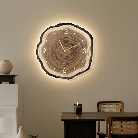 Rustic Round Wood Slice Clock with Remote Control and LED Lights - US Plug - Lighting > Wall Lights > Wall sconces - DINIBLO 