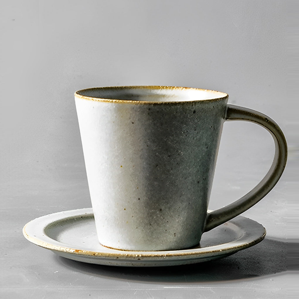 White Tapered Stoneware Mug Coffee Cup Teacup and Saucer - Home Decor > Storage Containers > Cups & Bowls & Spoons - DINIBLO 