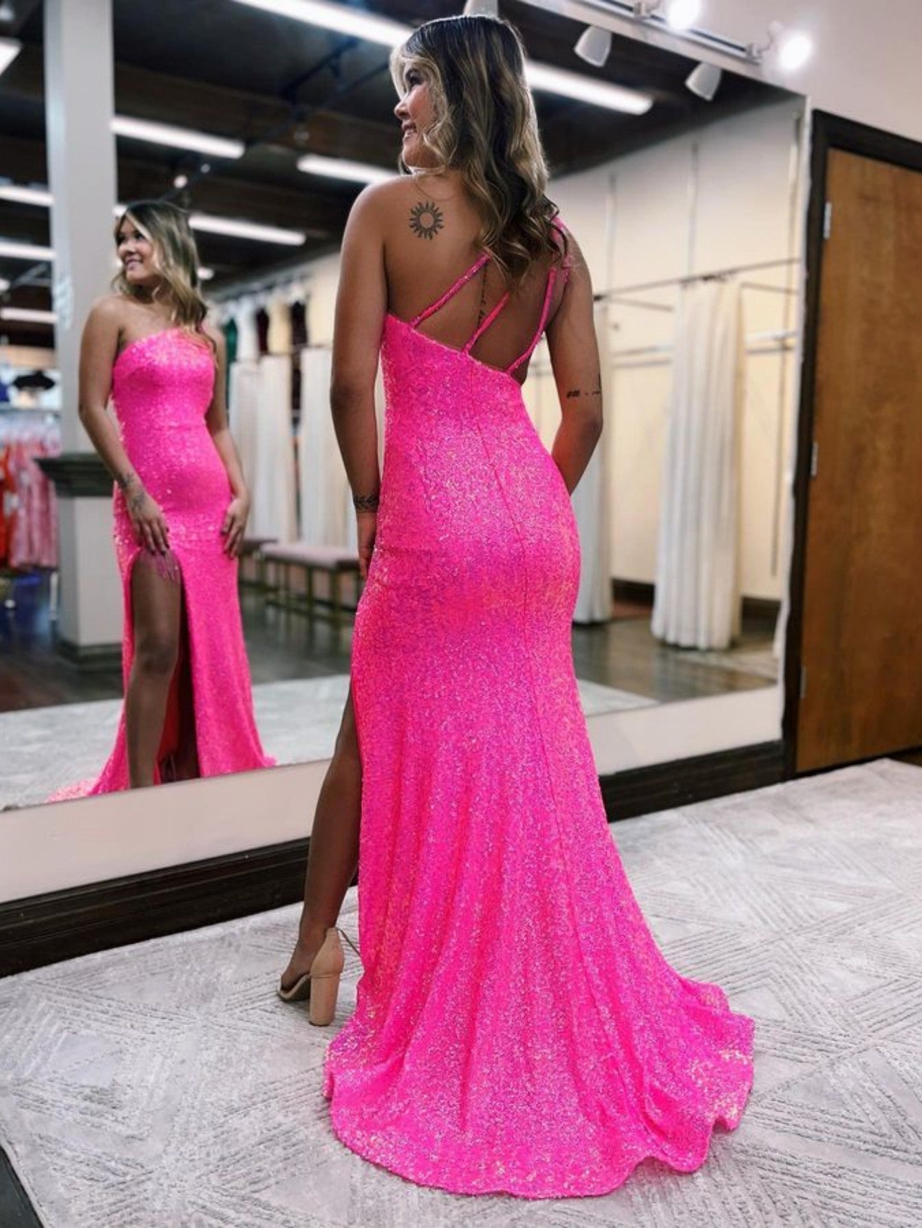 Adelina |Mermaid One-Shoulder Sequins Prom Dress With Tassels - prom dress - DINIBLO 