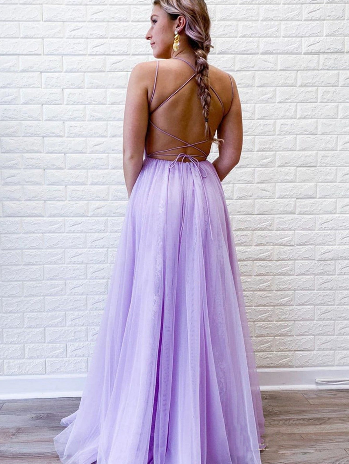 A Line Purple Backless Tulle Long Prom Dress - Prom Dress - DINIBLO 