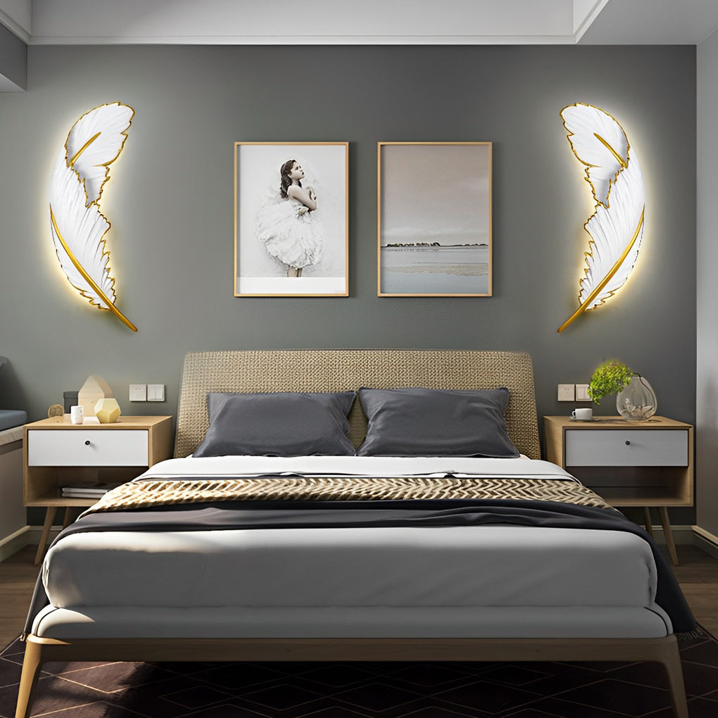 Creative Resin Feathers 3D Decor LED Dimmable White Wall Sconces Light - Lighting > Wall Lights > Wall sconces - DINIBLO 