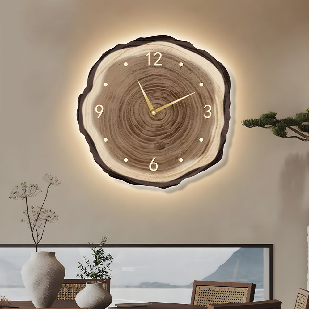 Rustic Round Wood Slice Clock with Remote Control and LED Lights - US Plug - Lighting > Wall Lights > Wall sconces - DINIBLO 