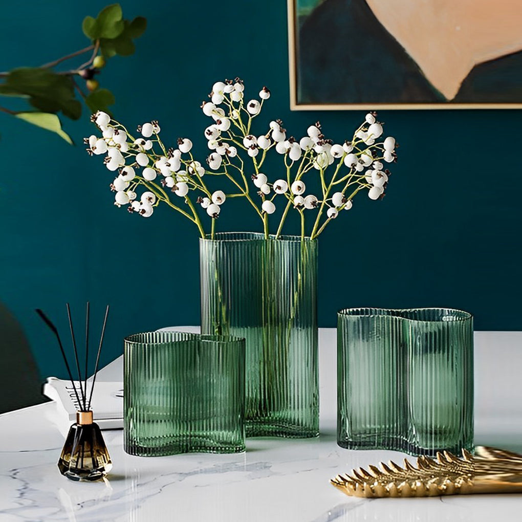 Nordic Modern Style Vertical Pattern Transparent Green Glass Flower Vases - Home Decor > Home Accessories > Vases - DINIBLO 