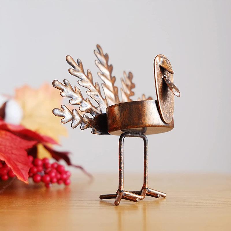 6-Piece Metal Turkey Tea Light Candle Holder Set Thanksgiving Decoration - Home Decor > Candle holders & Lanterns > Candles & Candle holders - DINIBLO 