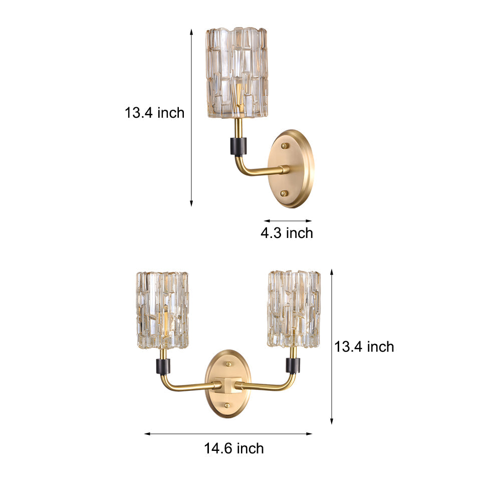 Luxury Copper Armed Crystal Wall Light Modern 1/2-Light Sconce - Lighting > Wall Lights > Wall sconces - DINIBLO 