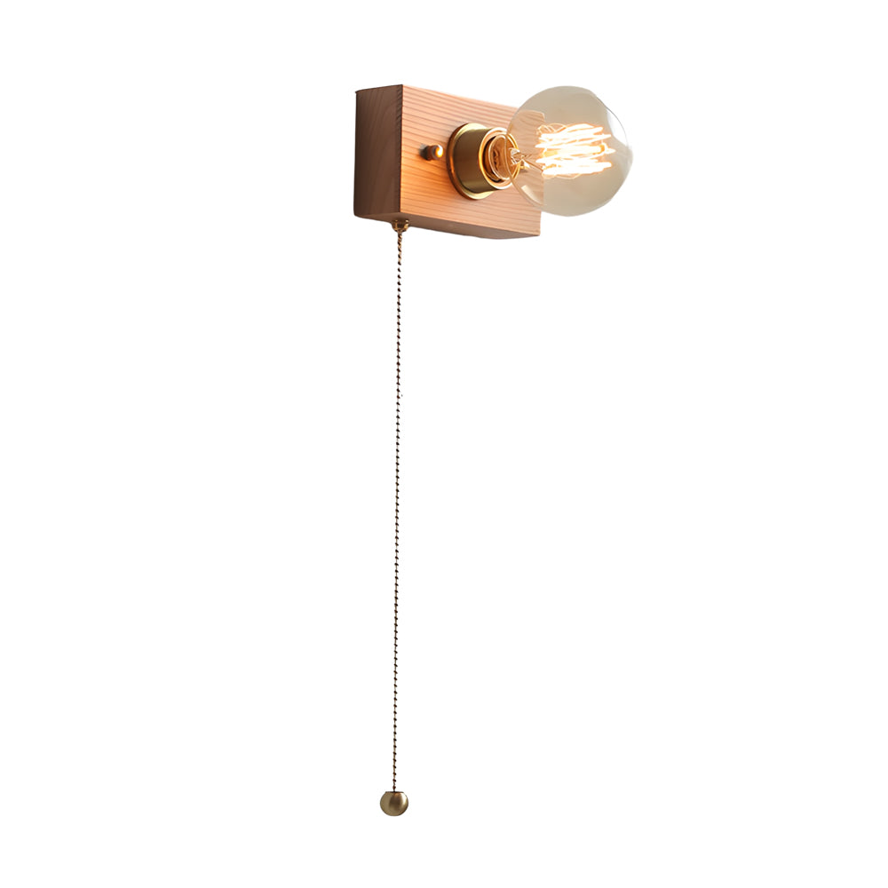 Round/Square Vintage Walnut Wood Wall Lamp 1-light with Pull Chain Switch - Lighting > Wall Lights > Wall sconces - DINIBLO 